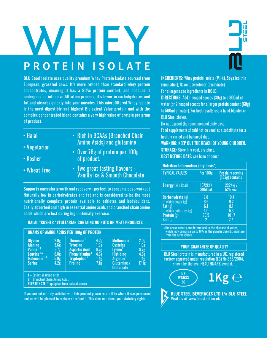 Whey Protein Isolate freeshipping - BLU Steel UK
